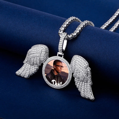 Angel Wings Large DIY Photo Frame Pendant Full Zircon Jewelry