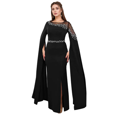 Cape sleeve evening gown dress