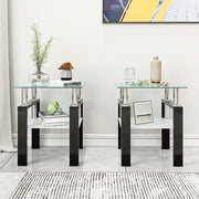 Set of 2, Modern Tempered Glass Tea Table Coffee Table End Table,