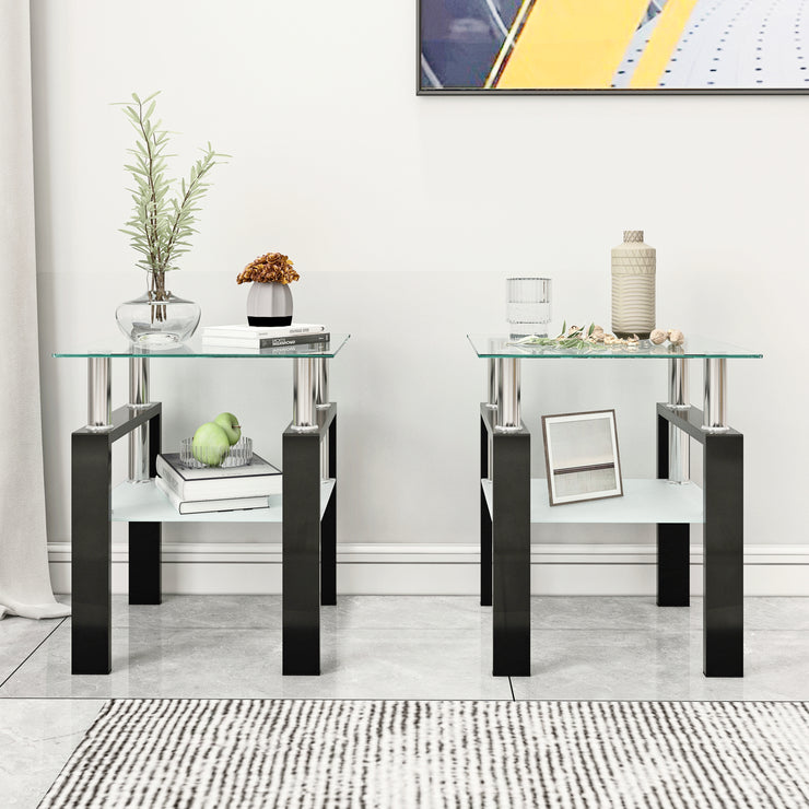 Set of 2, Modern Tempered Glass Tea Table Coffee Table End Table,