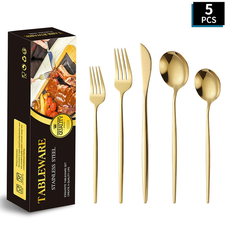 Portuguese Stainless Steel Knife Fork Spoon Golden Steak Knife Fork Set