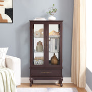 Curio cabinet lighting glass cabinet with adjustable glass frame, 2 doors and 1 drawer