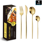 Portuguese Stainless Steel Knife Fork Spoon Golden Steak Knife Fork Set