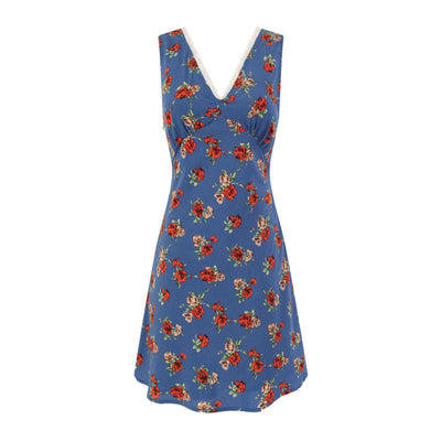 Floral V-Neck Belted Waist Slimming Dress