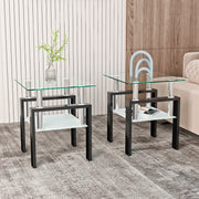 Set of 2, Modern Tempered Glass Tea Table Coffee Table End Table,