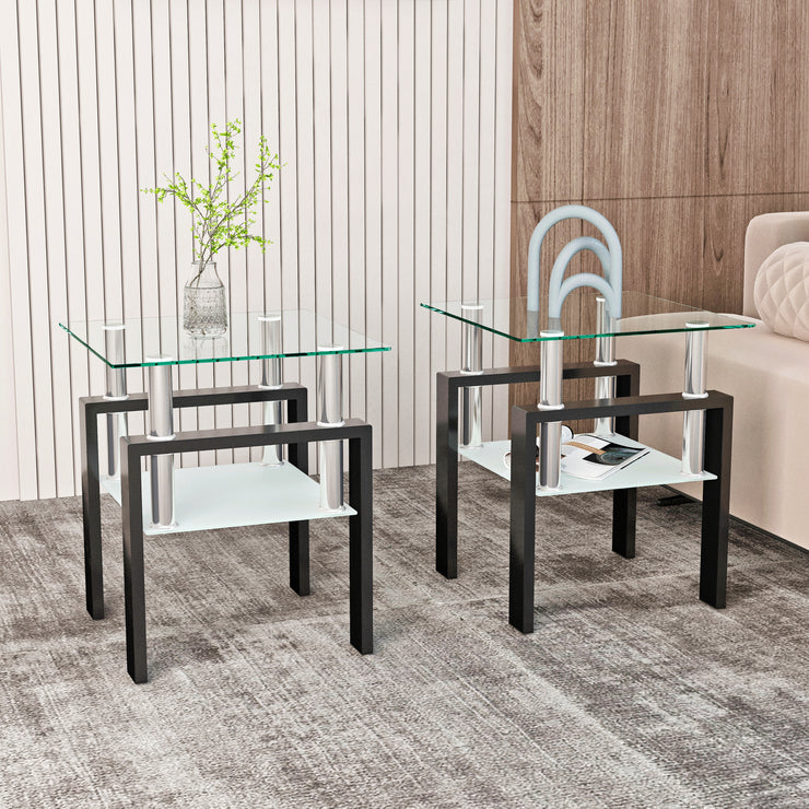 Set of 2, Modern Tempered Glass Tea Table Coffee Table End Table,