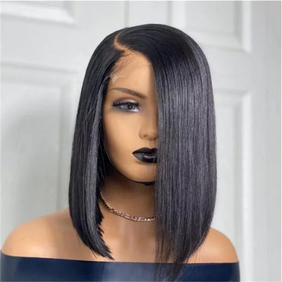 Female oriented front lace wig black short straight hair