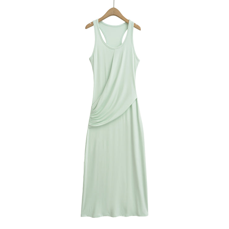 Wrinkled waist to show figure, U-neck sleeveless vest dress, dress