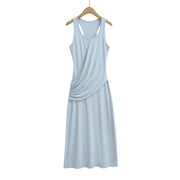 Wrinkled waist to show figure, U-neck sleeveless vest dress, dress