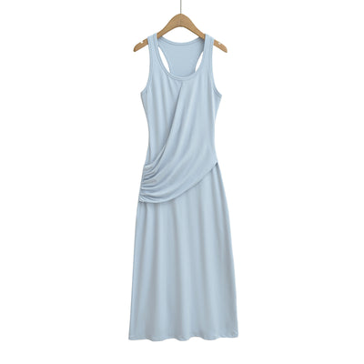 Wrinkled waist to show figure, U-neck sleeveless vest dress, dress