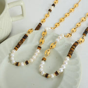 Versatile Light Luxury Titanium Steel Freshwater Pearl Tiger Eye Stone