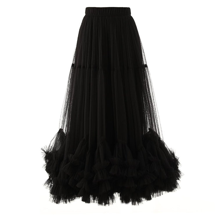 Folds Mesh Skirts For Women High Waist