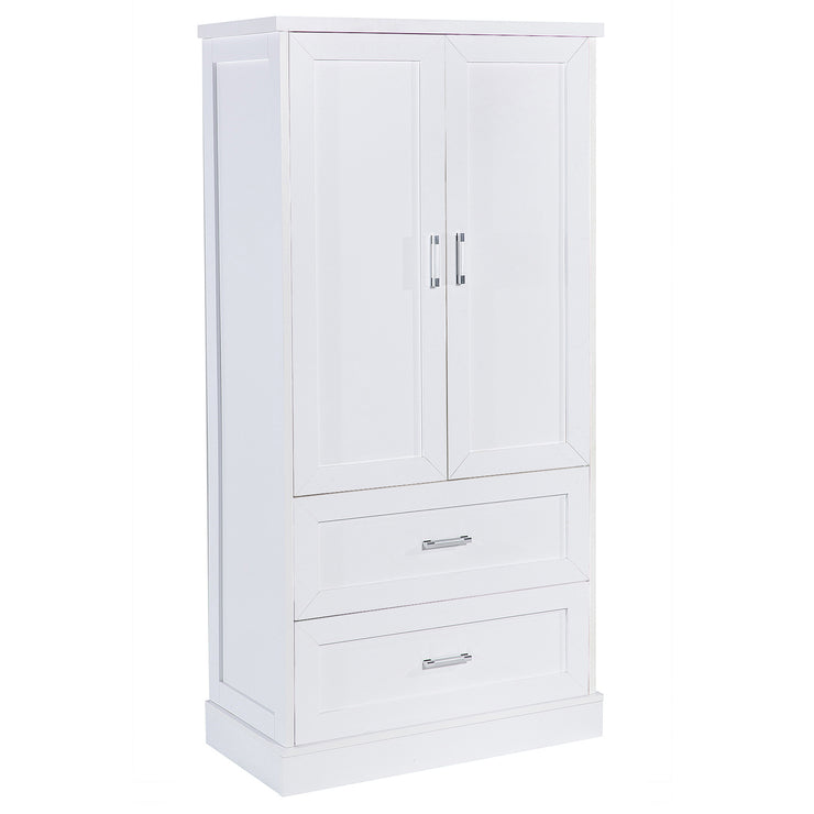 Tall Bathroom Storage Cabinet, Cabinet with Two Doors and Drawers, Adjustable Shelf, MDF Board, White