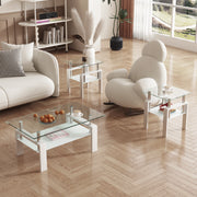 Set of 2, Modern Tempered Glass Tea Table Coffee Table End Table, Square