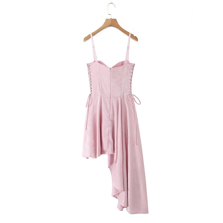 Sexy strap fishbone asymmetrical skirt suspender dress