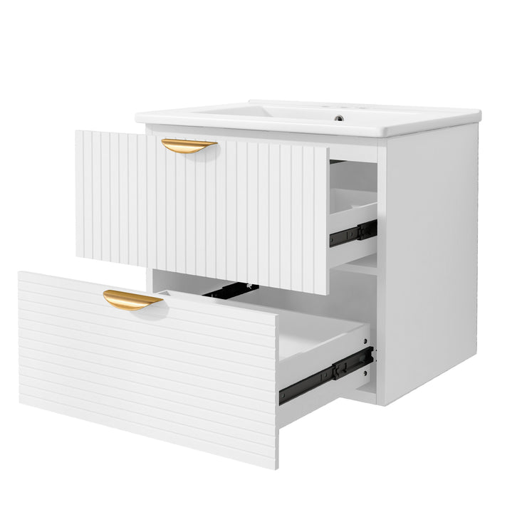Modern 24-Inch Wall-Mounted Bathroom vanity with 2 Drawers,