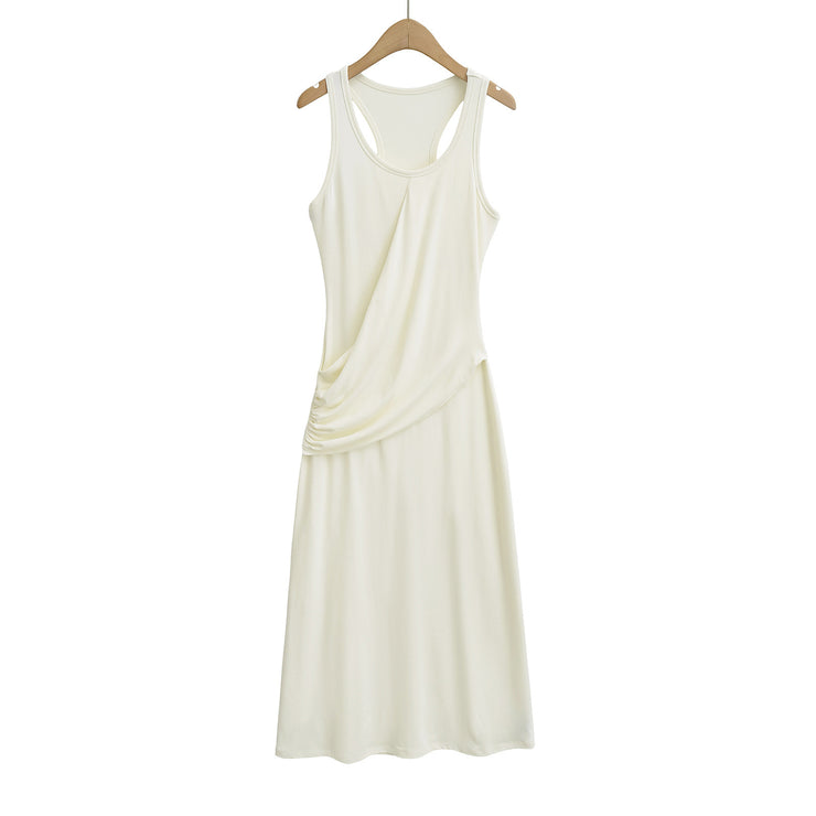 Wrinkled waist to show figure, U-neck sleeveless vest dress, dress