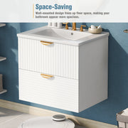 Modern 24-Inch Wall-Mounted Bathroom vanity with 2 Drawers,