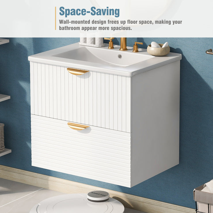 Modern 24-Inch Wall-Mounted Bathroom vanity with 2 Drawers,