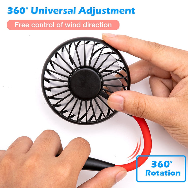 Mini USB Portable Fan Neck Fan Neckband With Rechargeable Battery Small Desk Fans handheld  Air Cooler Conditioner for Room