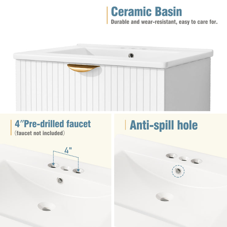 Modern 24-Inch Wall-Mounted Bathroom vanity with 2 Drawers,