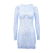 Lace Mesh See-Through Square Neck Sexy Bodycon Dress