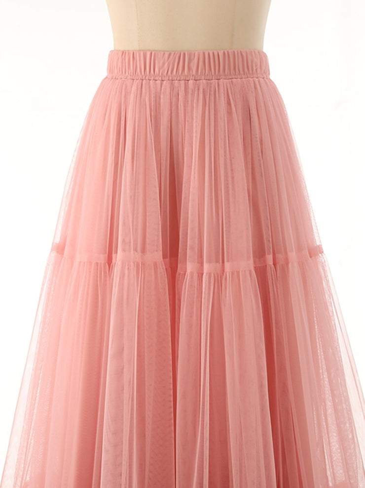 Folds Mesh Skirts For Women High Waist