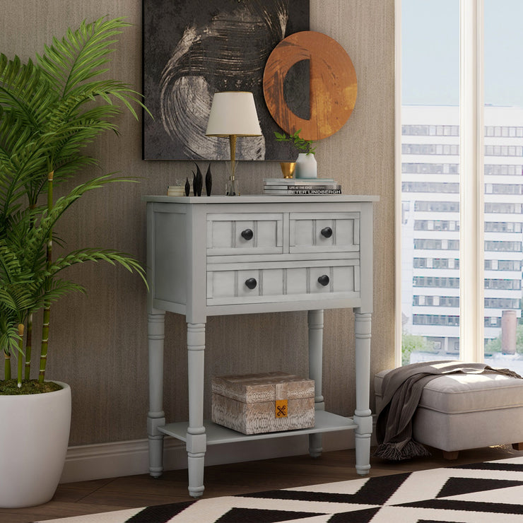 TREXM Narrow Console Desk, Thin Sofa Table with Three Storage Drawers