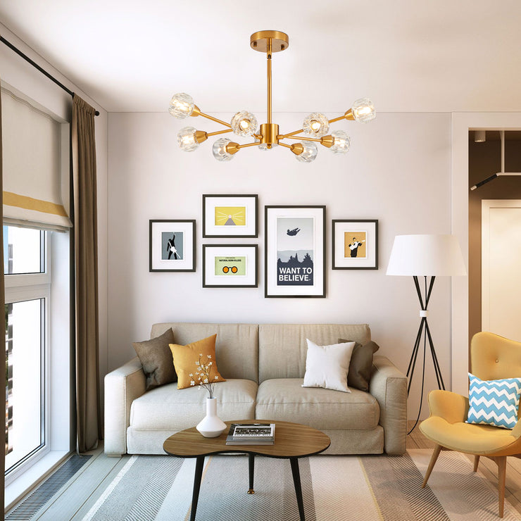 Modern Crystal Chandeliers, 9 Lights Golden Chandelier
