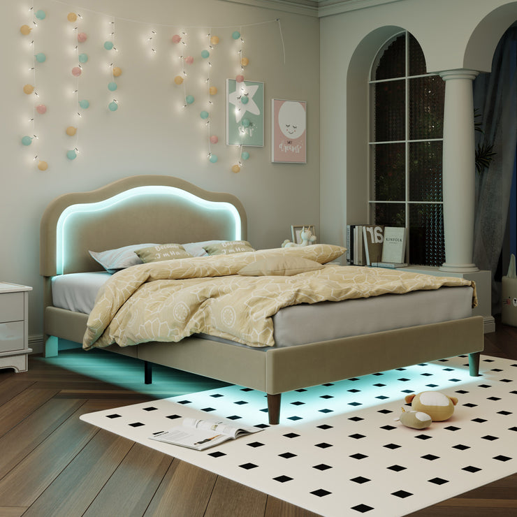 Full Size Velvet Upholstered Smart LED Bed Frame