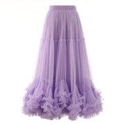 Folds Mesh Skirts For Women High Waist