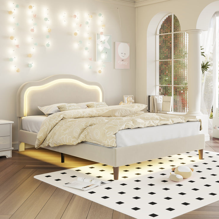 Full Size Velvet Upholstered Smart LED Bed Frame