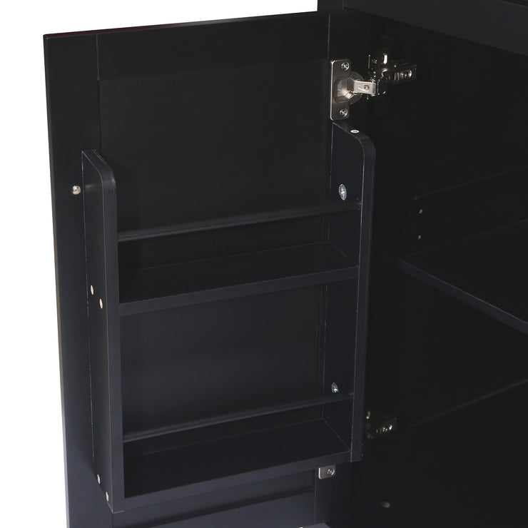 Kitchen trolley with rubber wood leaf countertop, 5-wheel kitchen island, storage cabinet and 3 dining drawers, black