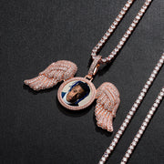 Angel Wings Large DIY Photo Frame Pendant Full Zircon Jewelry