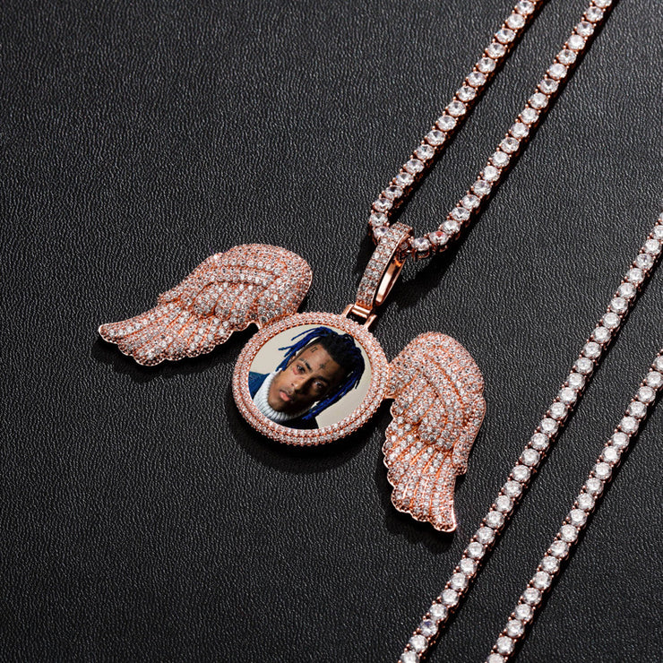 Angel Wings Large DIY Photo Frame Pendant Full Zircon Jewelry