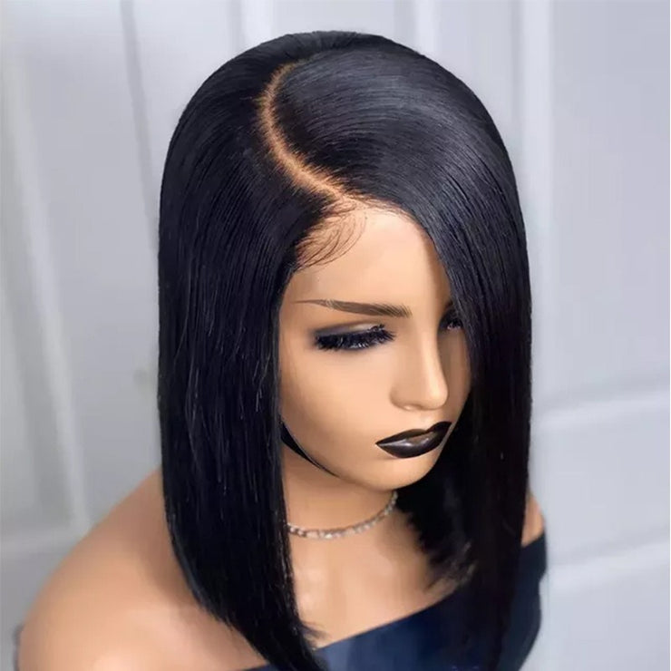 Female oriented front lace wig black short straight hair
