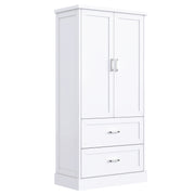 Tall Bathroom Storage Cabinet, Cabinet with Two Doors and Drawers, Adjustable Shelf, MDF Board, White