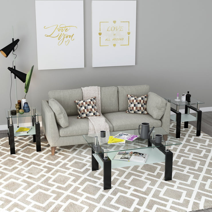 Set of 2, Modern Tempered Glass Tea Table Coffee Table End Table,