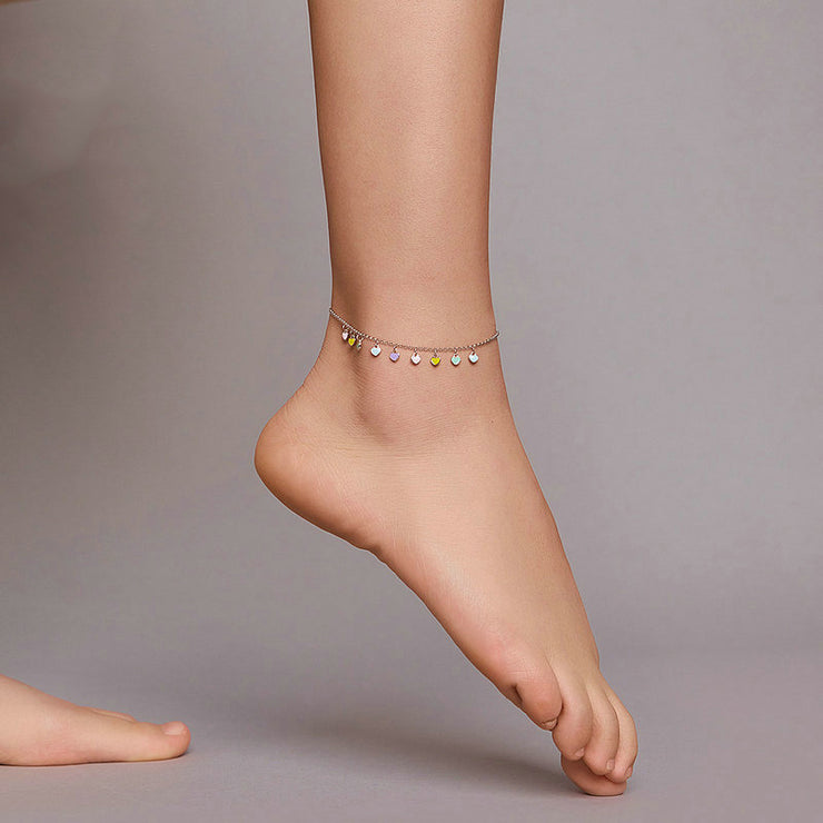 Rainbow Love Foot Chain Solid Silver S925 Foot Ornament