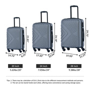 3 Piece Luggage Sets ABS Lightweight Suitcase with Two Hooks