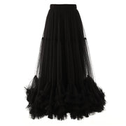 Folds Mesh Skirts For Women High Waist