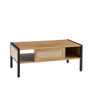 40.16" Rattan Coffee table, sliding door for storage, metal legs,