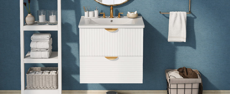 Modern 24-Inch Wall-Mounted Bathroom vanity with 2 Drawers,