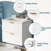 Modern 24-Inch Wall-Mounted Bathroom vanity with 2 Drawers,