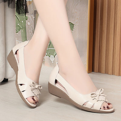 Fish Mouth Heeled Sandals for Women, Soft Leather and Comfortable Sole,