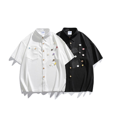 Cloud button short sleeved shirt for men and women