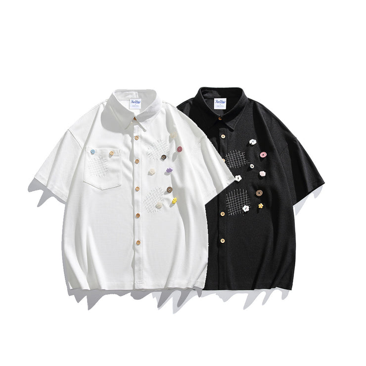 Cloud button short sleeved shirt for men and women