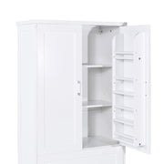 Tall Bathroom Storage Cabinet, Cabinet with Two Doors and Drawers, Adjustable Shelf, MDF Board, White
