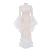 Elegant Lace Embroidery Splicing Flare Sleeve Long Dress