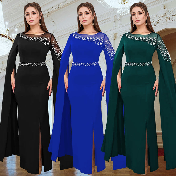 Cape sleeve evening gown dress